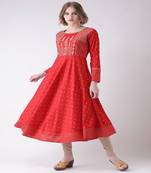 Red Embroidered Cotton stitched kurti