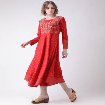 Red Embroidered Cotton stitched kurti 2