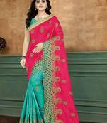 Pink embroidered silk saree with blouse