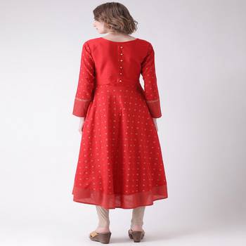 Red Embroidered Cotton stitched kurti 3
