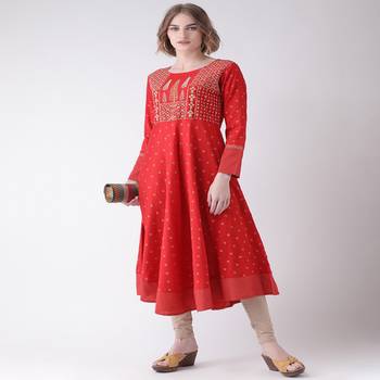Red Embroidered Cotton stitched kurti 4