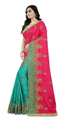 Pink embroidered silk saree with blouse 2