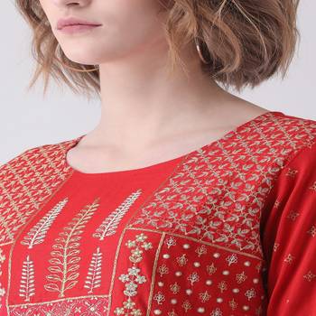 Red Embroidered Cotton stitched kurti 5