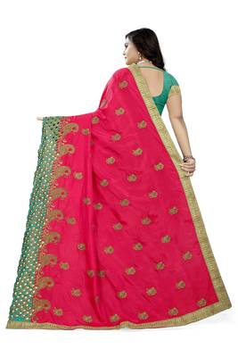 Pink embroidered silk saree with blouse 4