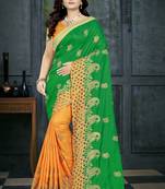 Green embroidered silk saree with blouse