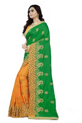 Green embroidered silk saree with blouse 2