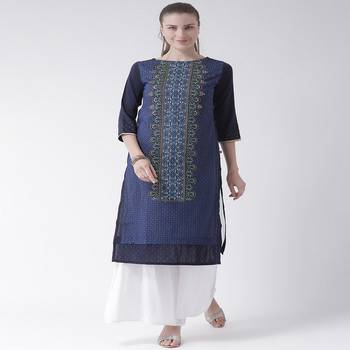 Blue Printed Cotton stitched kurti 1