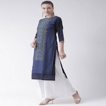 Blue Printed Cotton stitched kurti 2