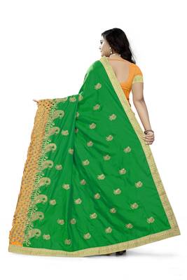 Green embroidered silk saree with blouse 4