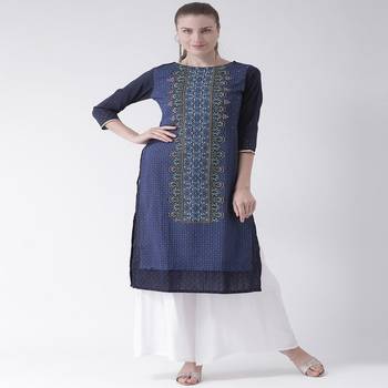 Blue Printed Cotton stitched kurti 4
