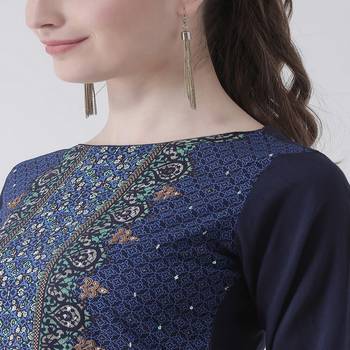 Blue Printed Cotton stitched kurti 5