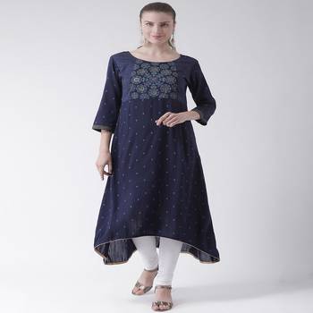 Blue Printed Cotton stitched kurti 1
