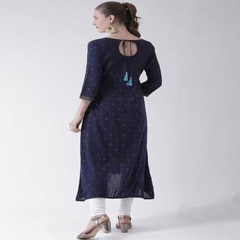 Blue Printed Cotton stitched kurti 3