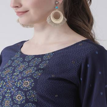Blue Printed Cotton stitched kurti 5
