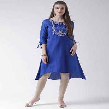 Blue Embroidered Cotton stitched kurti 1