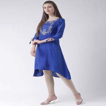 Blue Embroidered Cotton stitched kurti 2