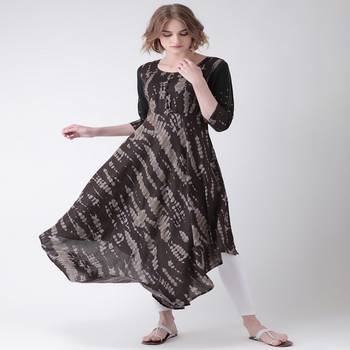 Brown Printed Cotton stitched kurti 1