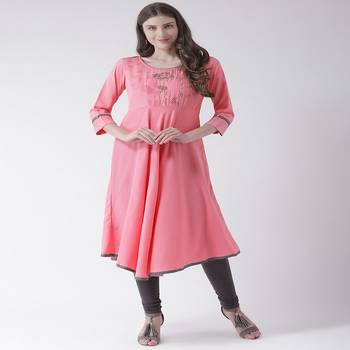 Pink Printed Crepe stitched kurti 1