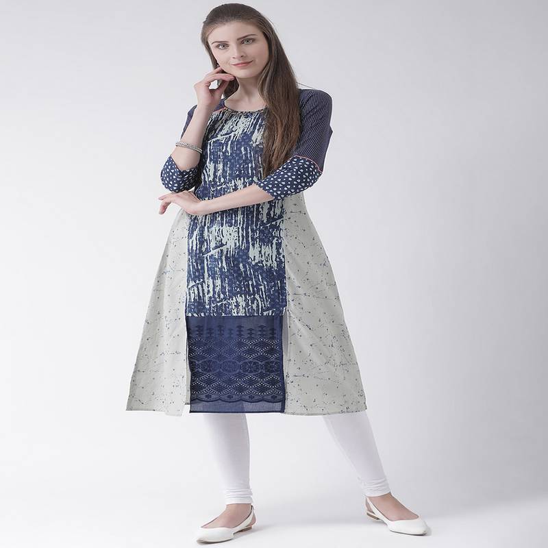 Blue Printed Cotton stitched kurti SPAN 3019910