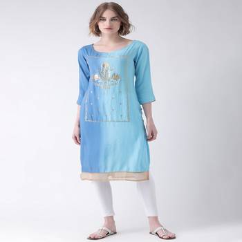 Blue Printed Cotton stitched kurti 1