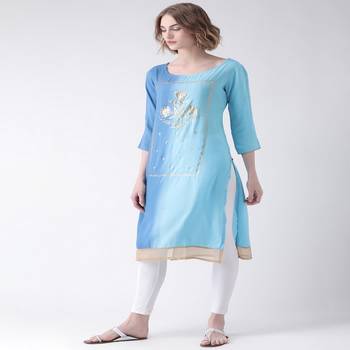 Blue Printed Cotton stitched kurti 2
