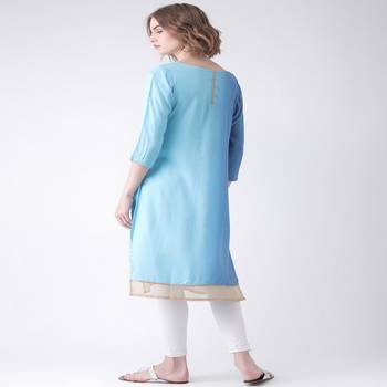 Blue Printed Cotton stitched kurti 3