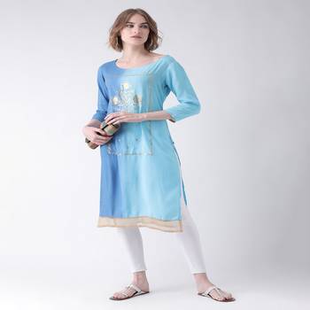 Blue Printed Cotton stitched kurti 4