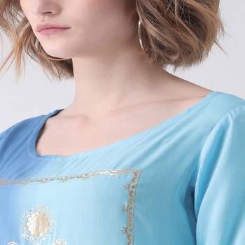 Blue Printed Cotton stitched kurti 5