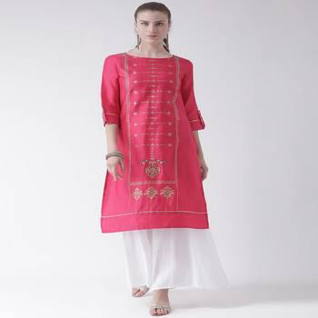 Pink Printed Cotton stitched kurti 1