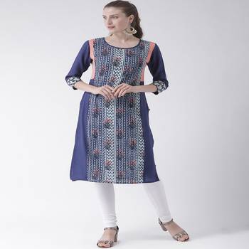 Blue Printed Cotton stitched kurti 1