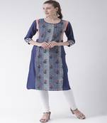 Blue Printed Cotton stitched kurti