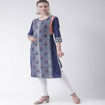 Blue Printed Cotton stitched kurti 2