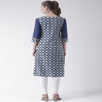 Blue Printed Cotton stitched kurti 3