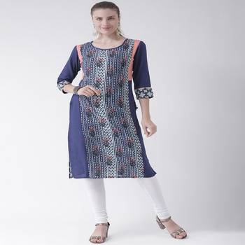 Blue Printed Cotton stitched kurti 4