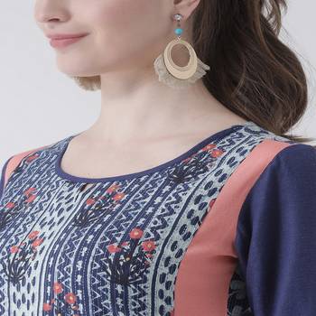 Blue Printed Cotton stitched kurti 5