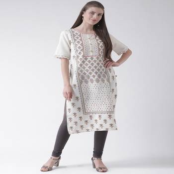 White Printed Cotton stitched kurti 1