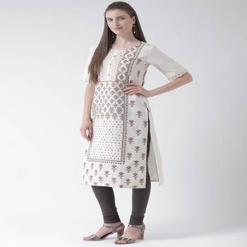 White Printed Cotton stitched kurti 2
