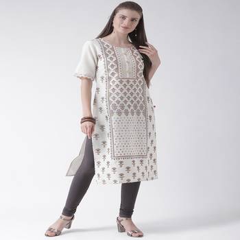 White Printed Cotton stitched kurti 4