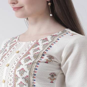 White Printed Cotton stitched kurti 5