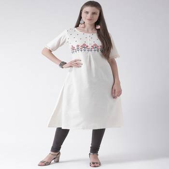 White Embroidered Cotton stitched kurti 1