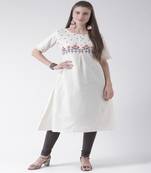White Embroidered Cotton stitched kurti