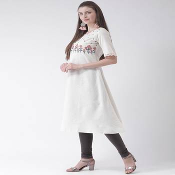 White Embroidered Cotton stitched kurti 2