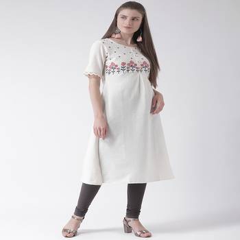 White Embroidered Cotton stitched kurti 3