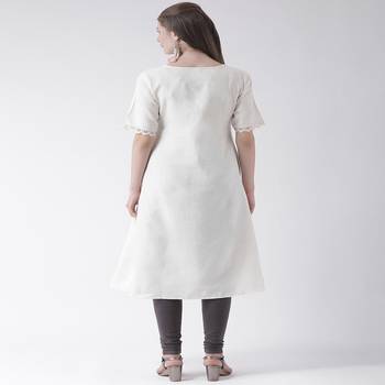 White Embroidered Cotton stitched kurti 4