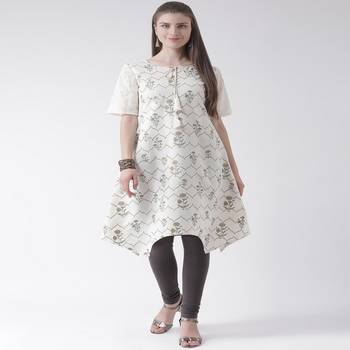 White Printed Cotton stitched kurti 1