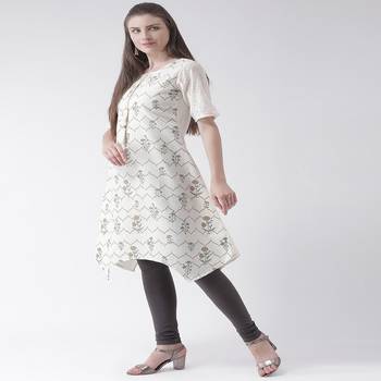 White Printed Cotton stitched kurti 2