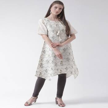 White Printed Cotton stitched kurti 3