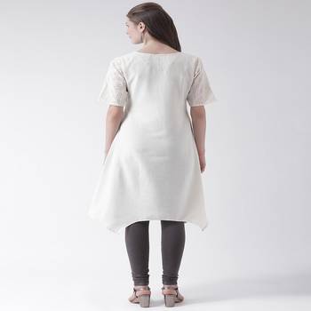 White Printed Cotton stitched kurti 4