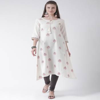 White Printed Cotton stitched kurti 1