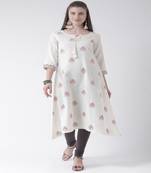White Printed Cotton stitched kurti